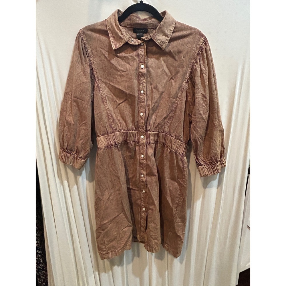 3/$45‎ Style House XL Shirt Dress Copper Tan 3/4 Sleeve Button Front Elastic